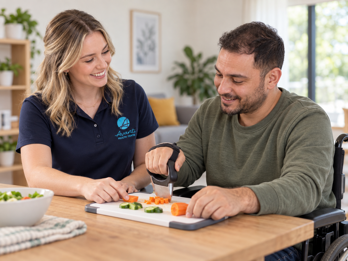 Occupational therapist supporting an adult with everyday activities at home